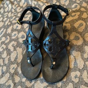 Rare Tory Burch Cybelle Black Wedge Sandals